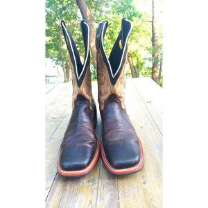 Laredo 7886 Men's Brown/Tan Square Toe Leather Cowboy Western Boots - Size 8.5D